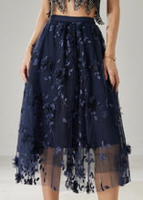 Load image into Gallery viewer, Plus Size Navy Embroidered Floral Tulle Skirts Summer