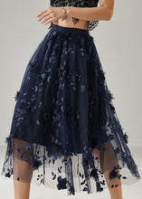 Load image into Gallery viewer, Plus Size Navy Embroidered Floral Tulle Skirts Summer