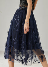 Load image into Gallery viewer, Plus Size Navy Embroidered Floral Tulle Skirts Summer