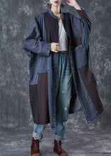 Load image into Gallery viewer, Plus Size Navy Oversized Patchwork Applique Denim Trench Coat Spring