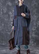 Load image into Gallery viewer, Plus Size Navy Oversized Patchwork Applique Denim Trench Coat Spring