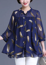 Load image into Gallery viewer, Plus Size Navy Print Wrinkled Patchwork Chiffon Blouse Tops Summer