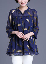 Load image into Gallery viewer, Plus Size Navy Print Wrinkled Patchwork Chiffon Blouse Tops Summer