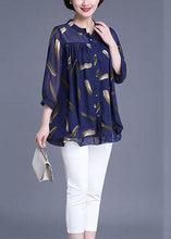 Load image into Gallery viewer, Plus Size Navy Print Wrinkled Patchwork Chiffon Blouse Tops Summer