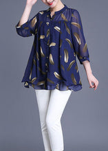 Load image into Gallery viewer, Plus Size Navy Print Wrinkled Patchwork Chiffon Blouse Tops Summer