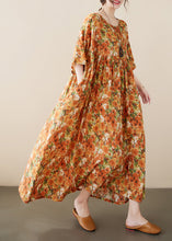 Load image into Gallery viewer, Plus Size Orange O-Neck Print Cozy Robe Dresses Summer