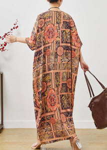 Plus Size Orange Oversized Print Cotton Vacation Dress Summer