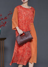 Load image into Gallery viewer, Plus Size Orange Print Patchwork Silk Long Dress Bracelet Sleeve