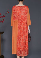 Load image into Gallery viewer, Plus Size Orange Print Patchwork Silk Long Dress Bracelet Sleeve