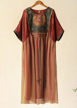 Load image into Gallery viewer, Plus Size Orange Tasseled Embroidered Patchwork Silk Long Dresses Summer