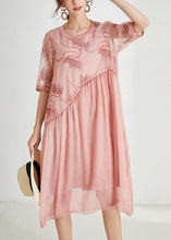 Load image into Gallery viewer, Plus Size Pink Embroidered Floral Chiffon Maxi Dress Short Sleeve