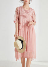 Load image into Gallery viewer, Plus Size Pink Embroidered Floral Chiffon Maxi Dress Short Sleeve