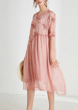 Load image into Gallery viewer, Plus Size Pink Embroidered Floral Chiffon Maxi Dress Short Sleeve