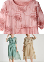 Load image into Gallery viewer, Plus Size Pink Embroidered Floral Chiffon Maxi Dress Short Sleeve