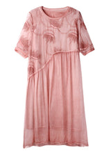 Load image into Gallery viewer, Plus Size Pink Embroidered Floral Chiffon Maxi Dress Short Sleeve