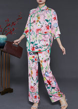 Load image into Gallery viewer, Plus Size Pink Oversized Print Silk Oriental Two Pieces Set Spring