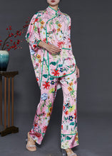 Load image into Gallery viewer, Plus Size Pink Oversized Print Silk Oriental Two Pieces Set Spring