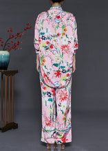 Load image into Gallery viewer, Plus Size Pink Oversized Print Silk Oriental Two Pieces Set Spring