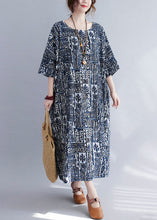 Load image into Gallery viewer, Plus Size Print O Neck Pockets Cotton Long Dresses Summer