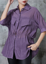 Load image into Gallery viewer, Plus Size Purple Cinched Patchwork Silk Shirt Top Summer