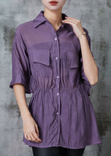 Load image into Gallery viewer, Plus Size Purple Cinched Patchwork Silk Shirt Top Summer