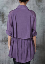 Load image into Gallery viewer, Plus Size Purple Cinched Patchwork Silk Shirt Top Summer