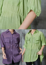 Load image into Gallery viewer, Plus Size Purple Cinched Patchwork Silk Shirt Top Summer