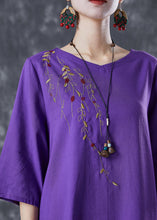 Load image into Gallery viewer, Plus Size Purple Embroidered Linen Two Pieces Set Summer