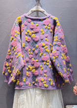 Load image into Gallery viewer, Plus Size Purple Floral Button Knit Coats Long Sleeve