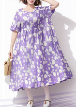 Load image into Gallery viewer, Plus Size Purple O Neck Print Cotton Dress Summer