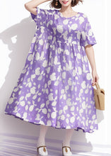 Load image into Gallery viewer, Plus Size Purple O Neck Print Cotton Dress Summer