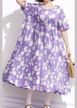 Load image into Gallery viewer, Plus Size Purple O Neck Print Cotton Dress Summer