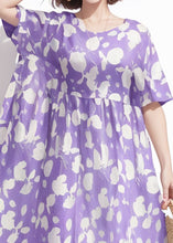 Load image into Gallery viewer, Plus Size Purple O Neck Print Cotton Dress Summer