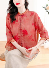 Load image into Gallery viewer, Plus Size Red Print Tops And Pants Linen Two Pieces Set Summer