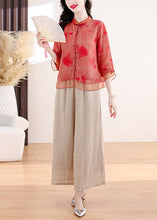 Load image into Gallery viewer, Plus Size Red Print Tops And Pants Linen Two Pieces Set Summer