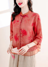 Load image into Gallery viewer, Plus Size Red Print Tops And Pants Linen Two Pieces Set Summer