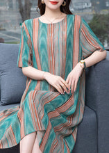 Load image into Gallery viewer, Plus Size Striped O Neck Patchwork Chiffon Dresses Summer