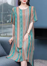 Load image into Gallery viewer, Plus Size Striped O Neck Patchwork Chiffon Dresses Summer