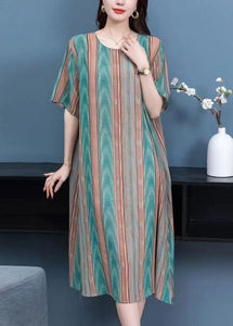 Plus Size Striped O Neck Patchwork Chiffon Dresses Summer