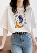 Load image into Gallery viewer, Plus Size White O Neck Print Cotton T Shirt Short Sleeve