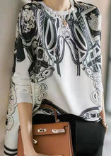 Load image into Gallery viewer, Plus Size White O Neck Print Patchwork Silk T Shirt Top Spring