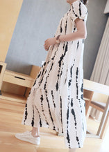 Load image into Gallery viewer, Plus Size White O-Neck Striped Print Wrinkled Button Maxi Dresses Summer