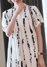 Load image into Gallery viewer, Plus Size White O-Neck Striped Print Wrinkled Button Maxi Dresses Summer