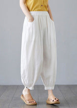 Load image into Gallery viewer, Plus Size White Pockets Elastic Waist Cotton Lantern Pants Spring