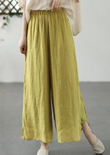 Load image into Gallery viewer, Plus Size Yellow Embroidered Patchwork Linen Wide Leg Pants Summer