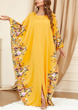 Load image into Gallery viewer, Plus Size Yellow O Neck Print Front Open Cotton Dress Spring