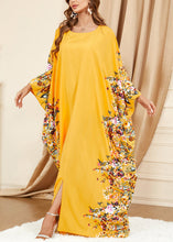 Load image into Gallery viewer, Plus Size Yellow O Neck Print Front Open Cotton Dress Spring