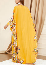 Load image into Gallery viewer, Plus Size Yellow O Neck Print Front Open Cotton Dress Spring