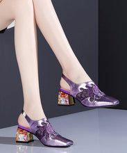 Load image into Gallery viewer, Purple Breathable Mesh Splicing Zircon Chunky High Heels