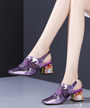 Load image into Gallery viewer, Purple Breathable Mesh Splicing Zircon Chunky High Heels